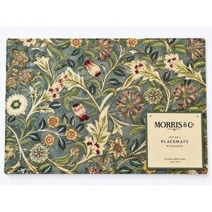 William Morris & Co Wilhelmina Placemats Set of 4 Blue Green Floral Garden 13x19